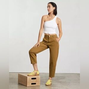 Everlane High-Rise Cropped Pants in Mustard Brown